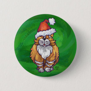 Bóton Redondo 5.08cm Ginger Cat Christmas em verde