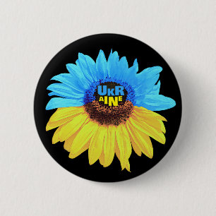 Bóton Redondo 5.08cm Girassol aquarela Ucrânia bandeira azul amarelo