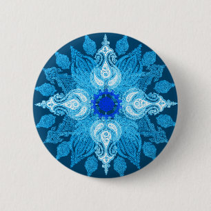 Bóton Redondo 5.08cm Girassol azul de paisley do aqua