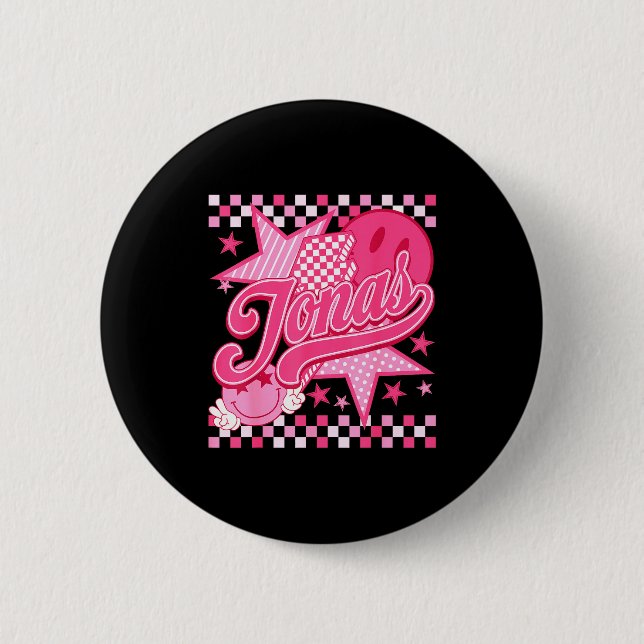 Bóton Redondo 5.08cm Girl Retro Jonas Groovy Flower First Name D 80's  (Frente)