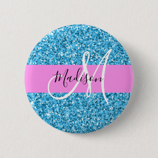 Bóton Redondo 5.08cm Glam Céu Azul Rosa Brilho Faíscas Nome Monograma