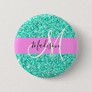 Bóton Redondo 5.08cm Glam Rosa e Brilho em Glitter Monograma Nome