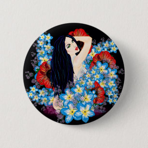 Bóton Redondo 5.08cm Glamour Model in Poppy flower bed, ART by LeahG