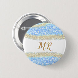 Bóton Redondo 5.08cm glitter dourado azul glitter glitter nome monogram