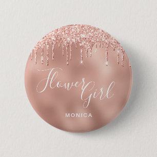 Bóton Redondo 5.08cm Glitter dourado de rosa, legante, goteja de flor
