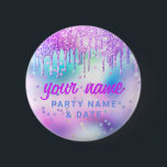 Bóton Redondo 5.08cm Glitter Holográfico Coloca Nome da Parte Púrpura F<br><div class="desc">Personalize facilmente este bonitinho glitter holográfico, personalizado, pica o botão do Nome de etiqueta da festa Pastel Unicorn com nome, profissão e logotipo comercial. Um design de negócios colorido e giro no pastel iridescente do arco-íris de bebê colore fontes de caligrafia elegantes e personalizáveis e um visual profissional e claro....</div>