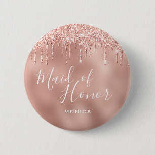 Bóton Redondo 5.08cm Glitter rosa de ouro Elegante gota a madrinha de c