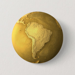 Bóton Redondo 5.08cm Globo Dourado - terra do metal. Ámérica do Sul, 