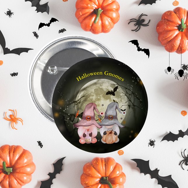 Bóton Redondo 5.08cm Gnomos de Halloween Famílias de Lua Cheia Pin-Back (Halloween Gnomes Full Moon Family Pin-Back Button)