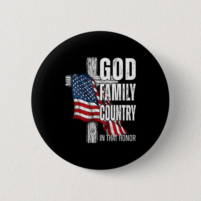 Bóton Redondo 5.08cm God Family Country American Flag Christian Patriot (Frente)