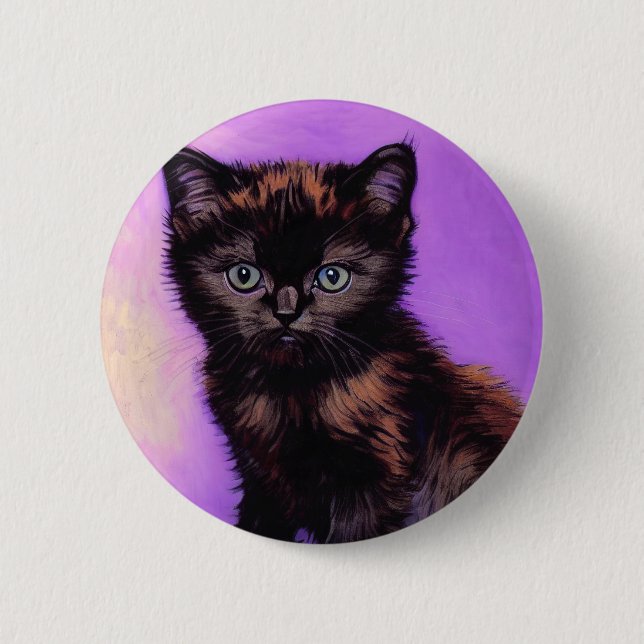 Bóton Redondo 5.08cm Gogh Style Purple Cat (Frente)