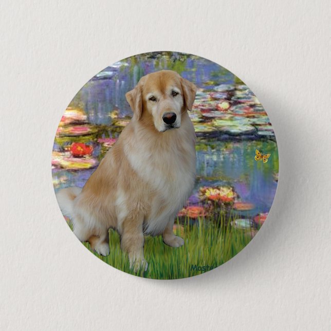 Bóton Redondo 5.08cm Golden Retriever #10 - Lírios #2 (Frente)