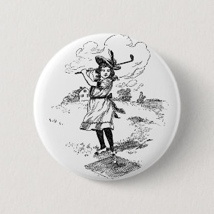 Bóton Redondo 5.08cm Golf Girl Golfing Vintage Art