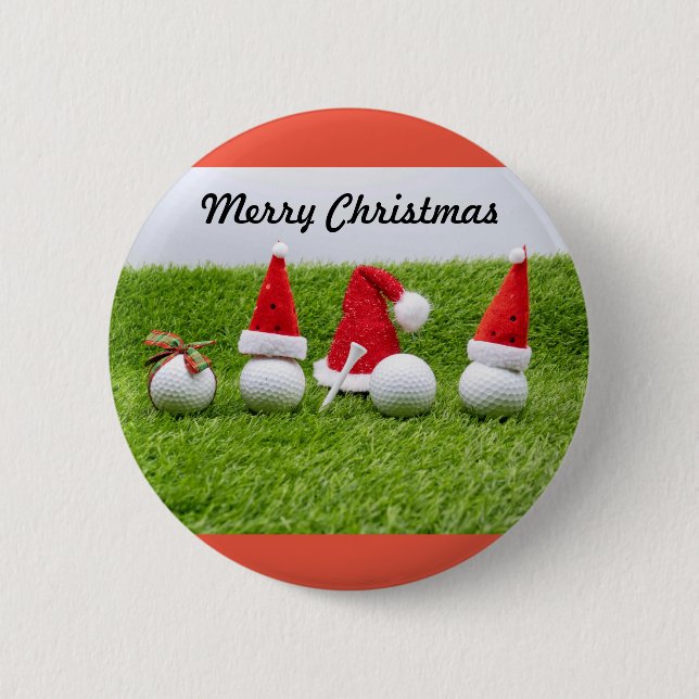 Bóton Redondo 5.08cm Golfe Feliz Natal com bola de golfe Santa Hat (Frente)