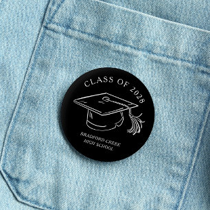 Bóton Redondo 5.08cm Gorro Moderno de Graduado Doodle Turma de Graduaçã
