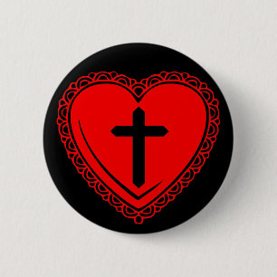 Bóton Redondo 5.08cm Gothic Heart + Cruz de alfinete (Preto + Vermelho)