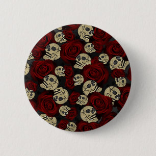 Bóton Redondo 5.08cm Gótico floral preto cinzento das rosas vermelhas