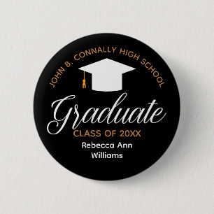 Bóton Redondo 5.08cm Graduação Chic Personalizada a Preto para Formando
