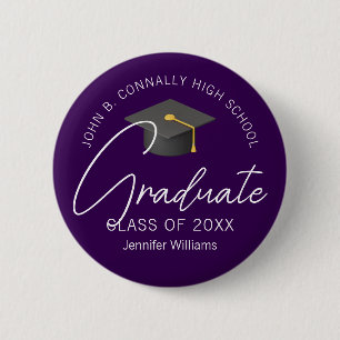 Bóton Redondo 5.08cm Graduação Personalizada do Formando Roxo Escuro