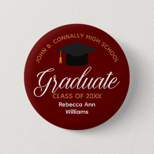 Bóton Redondo 5.08cm Graduação Vermelha Personalizada 2026 Graduado