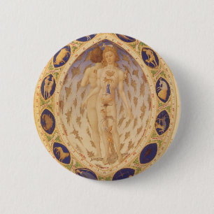 Bóton Redondo 5.08cm Gráfico Zodíaco Celestial Antiquado, Astrologia Vi