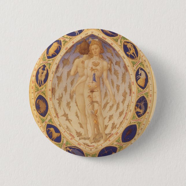 Bóton Redondo 5.08cm Gráfico Zodíaco Celestial Antiquado, Astrologia Vi (Frente)
