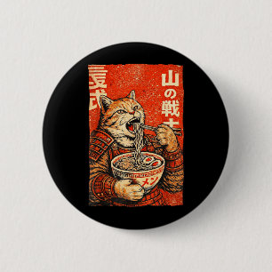 Bóton Redondo 5.08cm Gráficos Ukiyo-E de Ramen de Gato Samurai Japonês 