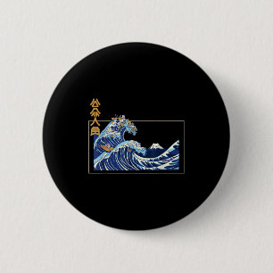 Bóton Redondo 5.08cm Grande Onda de Kanagawa Com o Kanji Estético O