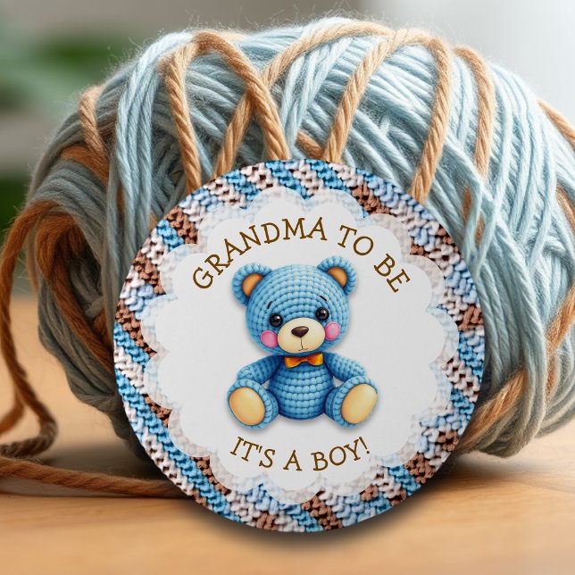 Bóton Redondo 5.08cm Grandma to be | Crochet Teddy Bear Baby Shower  (Criador carregado)