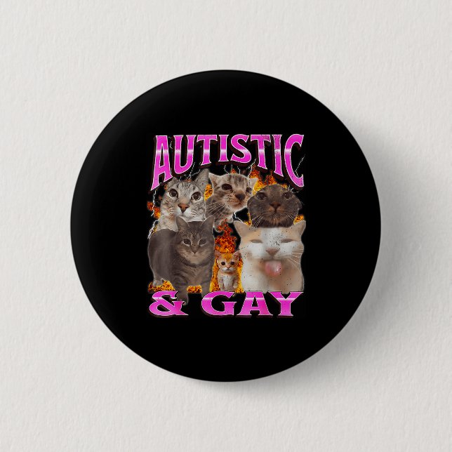 Bóton Redondo 5.08cm Grático de Bootleg de Meme de Gato Engraçado Autis (Frente)