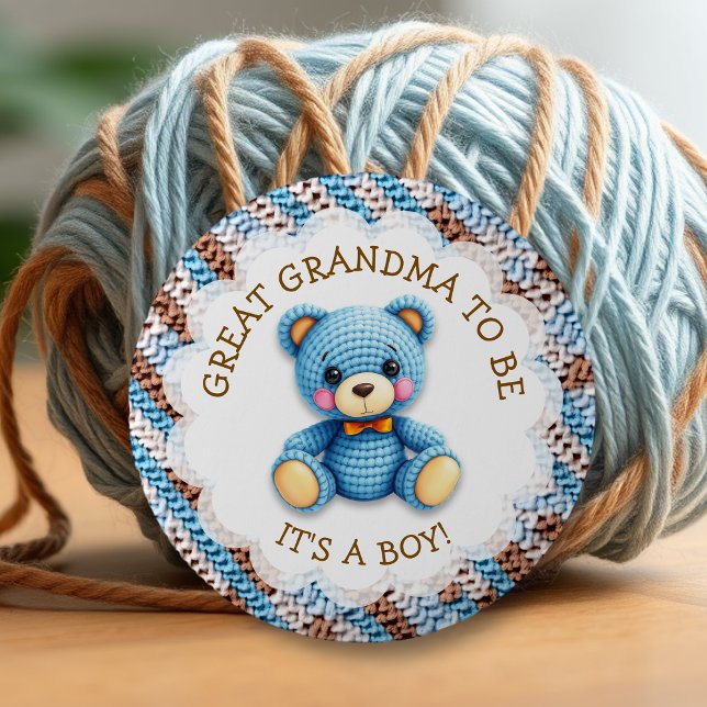 Bóton Redondo 5.08cm Great Grandma | Crochet Teddy Bear Baby Shower  (Criador carregado)