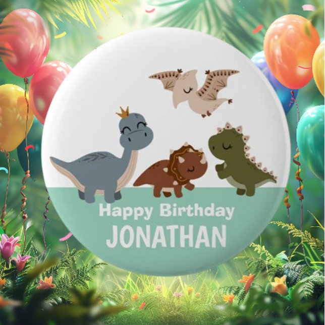 Bóton Redondo 5.08cm Green Boho Dinosaur (Discover the playful charm of our Green Boho Dinosaur Button! )