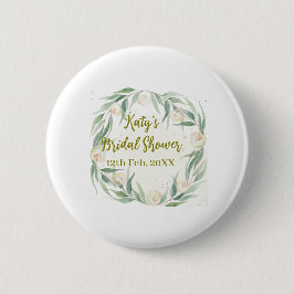 Bóton Redondo 5.08cm Green eucalyptus floral bridal shower name date go
