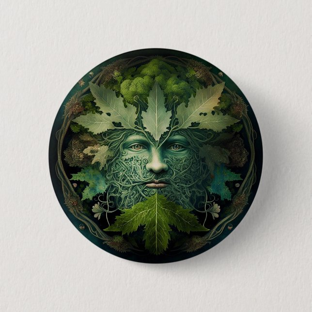 Bóton Redondo 5.08cm Green Man Mandala Fantasy Art (Frente)