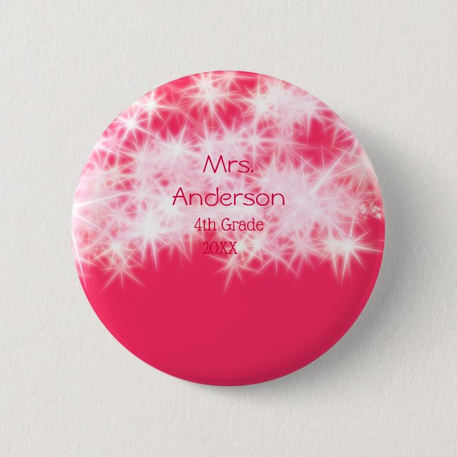 Bóton Redondo 5.08cm Grelha rosa-vermelha de volta à torneira do profes (Frente)