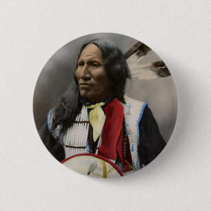 Bóton Redondo 5.08cm Greves do chefe com nariz, Oglala Sioux 1899