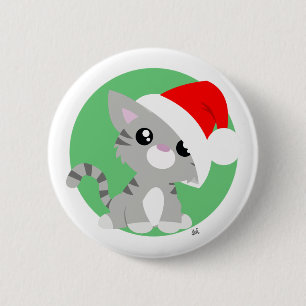 Bóton Redondo 5.08cm Grey Christmas Kitty Button