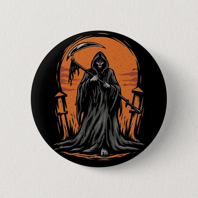 Bóton Redondo 5.08cm Grim Reaper Cartoon in Sunset Graveyard (Frente)