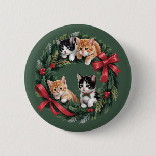 Bóton Redondo 5.08cm Grinalda de Natal de Gato Retro 90 anos Amante de