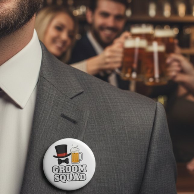 Bóton Redondo 5.08cm Groom Squad Hat and Beer Button Pin (Criador carregado)
