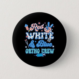 Bóton Redondo 5.08cm Groovy Vermelho Branco Azul Ortho Crew Enfermeira