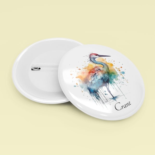 Bóton Redondo 5.08cm Grua Graciosa: Arte com Aquarela, personalizada (Criador carregado)