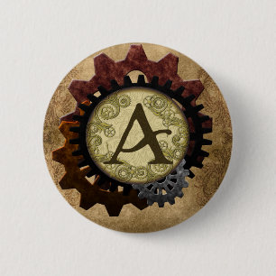 Bóton Redondo 5.08cm Grunge Steampunk Gears - Letra A