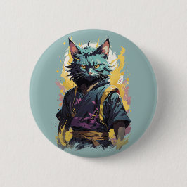 Bóton Redondo 5.08cm Guerreiro Ninja Gato Cinza com ChSplash de Fogo Le