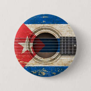 Bóton Redondo 5.08cm Guitarra acústica velha com bandeira cubana