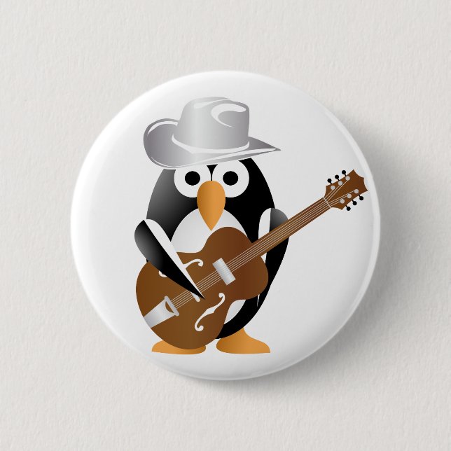 Bóton Redondo 5.08cm guitarrista pinguim (Frente)