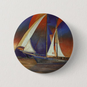 Bóton Redondo 5.08cm Gulet Artístico Sob Vela Em Laranja E Roxo