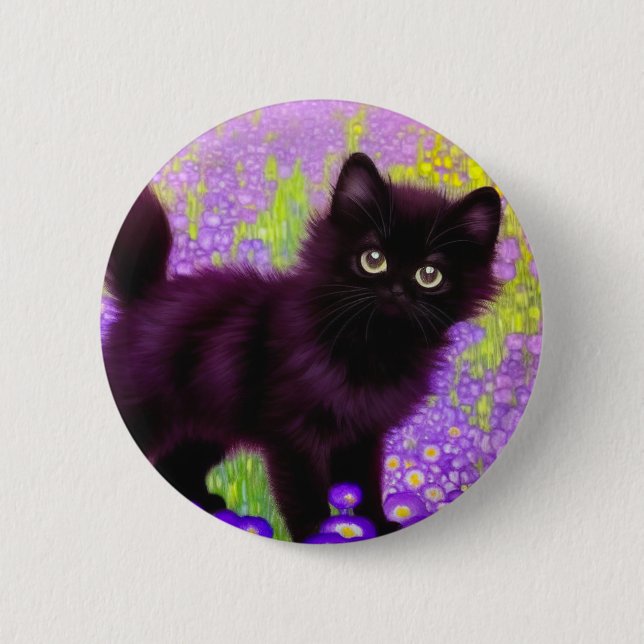 Bóton Redondo 5.08cm Gustav Klimt Black Kitten (Frente)