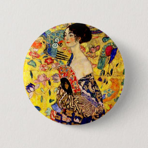 Bóton Redondo 5.08cm Gustav Klimt Lady com ventilador
