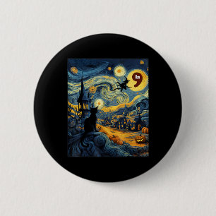 Bóton Redondo 5.08cm Halloween Black Cat Comma La Starry Night Art Kama